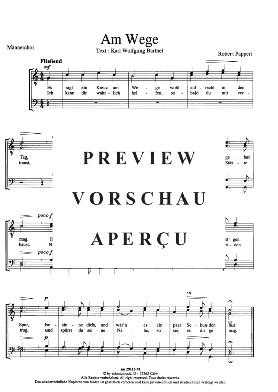 Am Wege (M auml nnerchor) (M nnerchor) von Robert Pappert