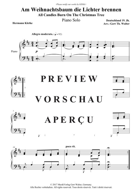 Am Weihnachtsbaum die Lichter brennen Klavier Solo PDF Noten von