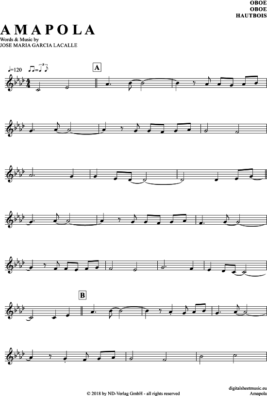 Amapola (Oboe) (Oboe Fagott) von Joseph Lacalle