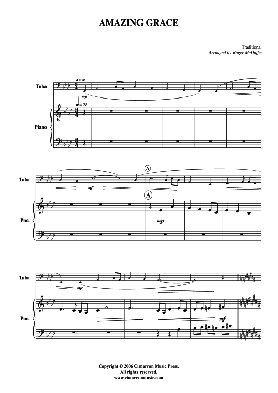 Amazing Grace (Tuba + Klavier) (Klavier  Tuba) von Traditional