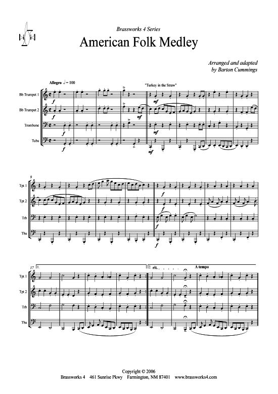 American Folk Medley (2xTromp in B Horn in F (Pos) Pos) (Quartett (Blech Brass)) von Barton Cummings (arr.)