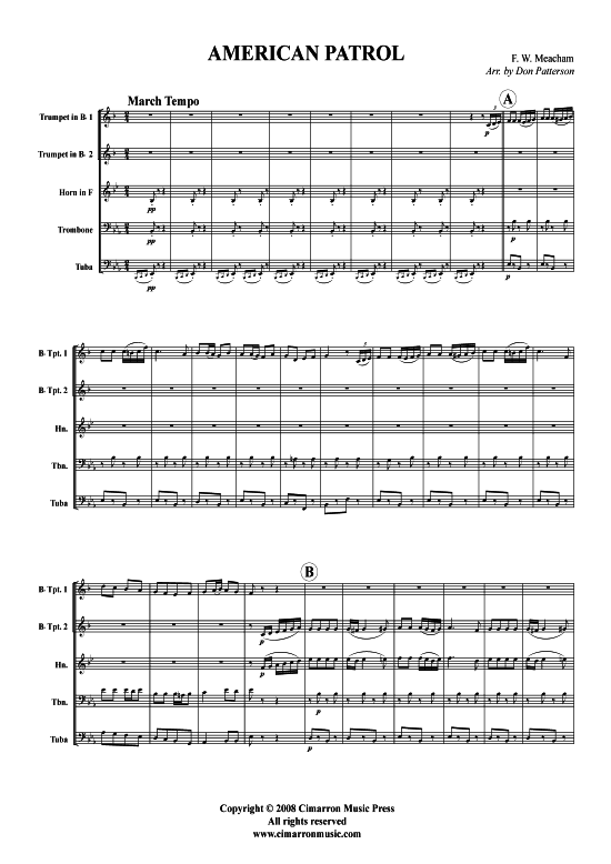 American Patrol Marsch (Blechbl auml serquintett) (Quintett (Blech Brass)) von Frank W. Meacham 
