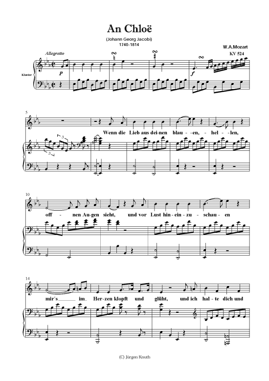 An Chlo KV524 (Klavier + Gesang) (Klavier  Gesang) von W.-A. Mozart