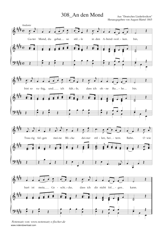 An den Mond (Klavier + Gesang) (Klavier  Gesang) von Aus Deutsches Liederlexikon A. H rtel (1865)