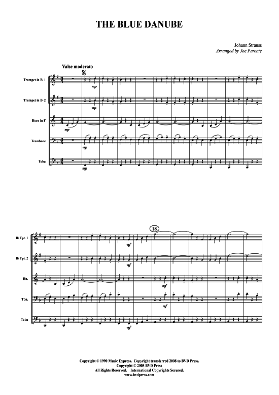 An der sch nen blauen Donau (Blechbl serquintett) (Quintett (Blech Brass)) von Johann Strauss (arr. Parente)