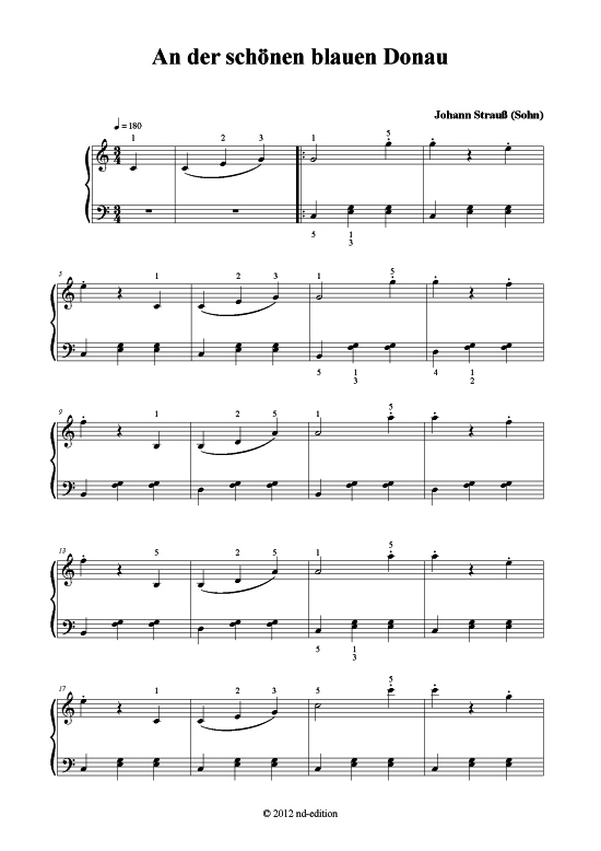 An der sch nen blauen Donau (Klavier solo einfach) (Klavier einfach) von Johann Strau (Sohn) (bearb.)