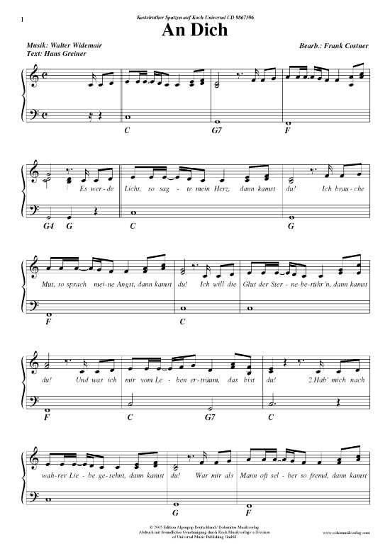 An dich (Klavier Gesang  Gitarre) von Kastelruther Spatzen