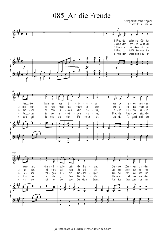 An die Freude (Klavier + Gesang) (Klavier  Gesang) von ohne Angabe  Fr. v. Schiller