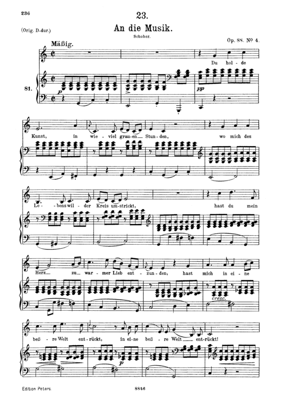 An die Musik D.547 (Gesang mittel + Klavier) (Klavier  Gesang mittel) von Franz Schubert