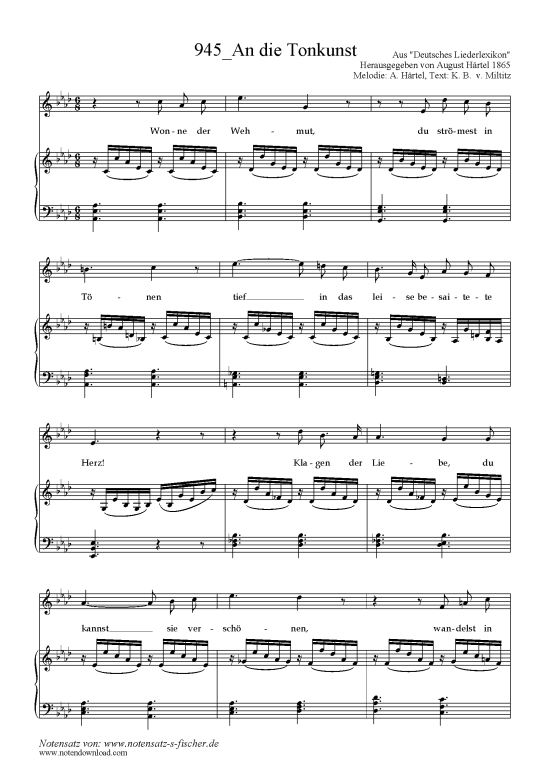 An die Tonkunst (Klavier + Gesang) (Klavier  Gesang) von Text K. B. v. Miltitz