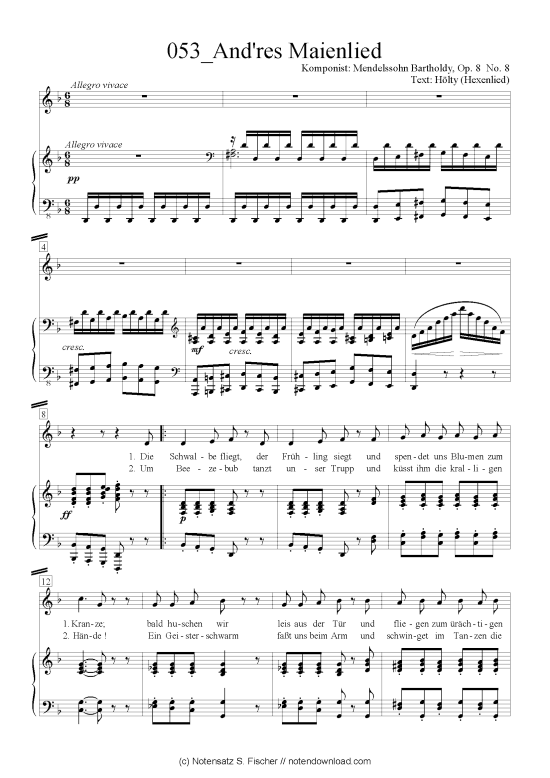 And res Maienlied (Klavier + Gesang) (Klavier  Gesang) von Felix Mendelssohn Bartholdy (1809-1947)