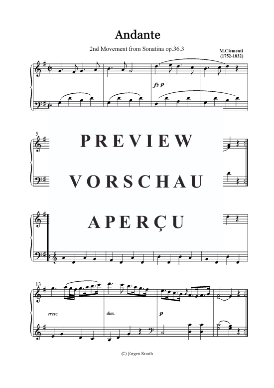 Andante ( 2nd Movement from Sonatina op.36.3 ) (Klavier Solo) (Klavier Solo) von M. Clementi (1752-1832)