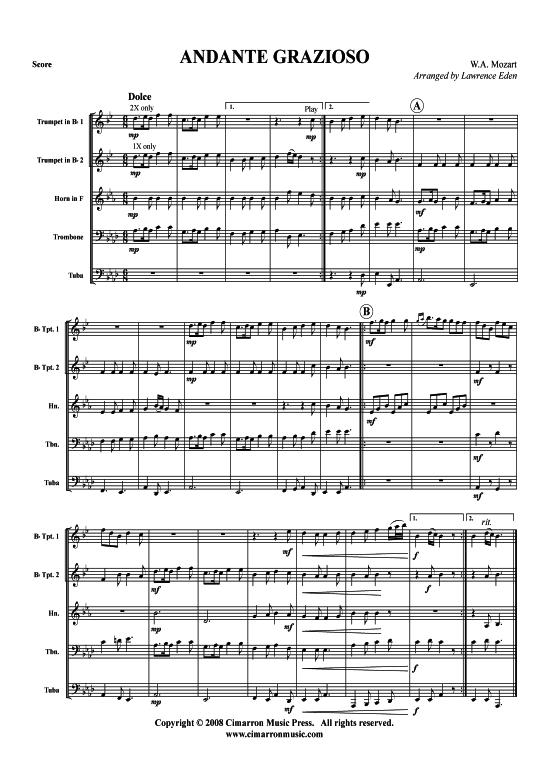 Andante Grazioso (Blechbl auml serquintett) (Quintett (Blech Brass)) von W. A. Mozart