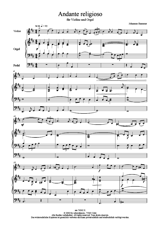 Andante religioso (Violine + Orgel) (Orgel  Violine) von Johannes Bammer