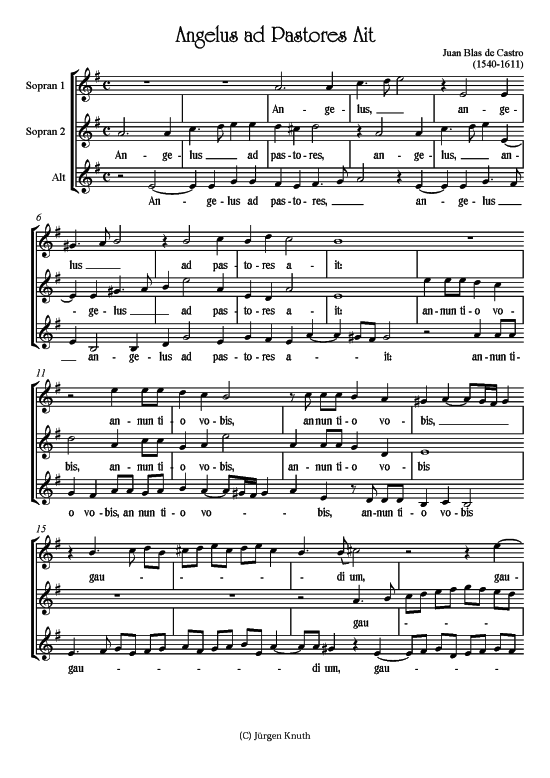 Angelus ad Pastores Ait (Frauenchor) (Frauenchor) von Juan Blas de Castro (1540-1611)