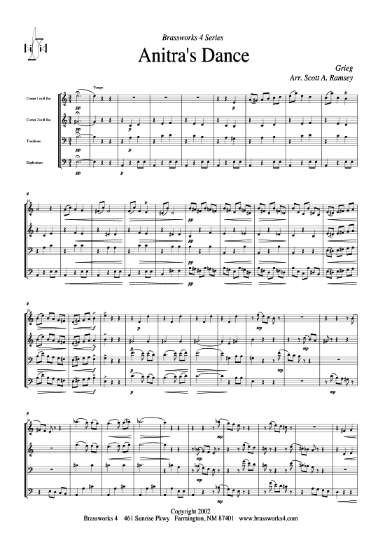 Anitra s Dance (2xTromp in B Horn in F (Pos) Pos) (Quartett (Blech Brass)) von Edvard Grieg