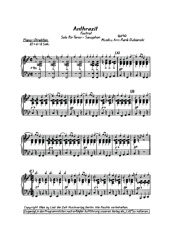 Anthrazit (Klavier mit Tenor-Sax Stichnoten) (Klavier  Tenor Saxophon) von Foxtrot Solo