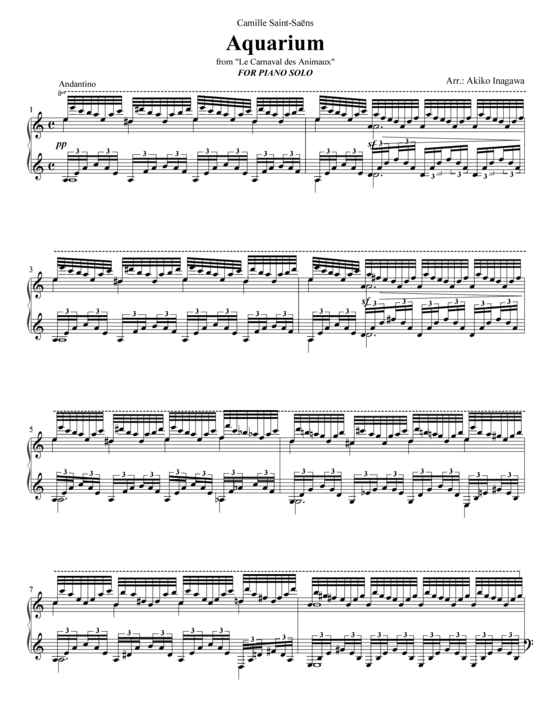 Aquarium aus Karneval der Tiere Klavier Solo PDF Noten von Camille SaintSaëns arr. A. in A