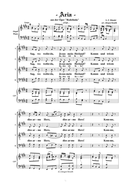 Aria (aus der Oper Rodelinda) (Gesang SATB + Klavier) (Klavier  Gesang) von Georg-Friedrich H ndel 1685-1759