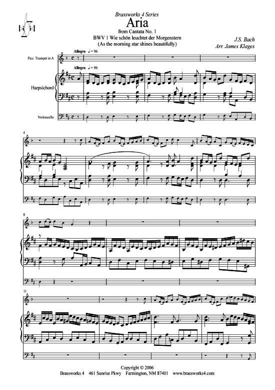 Aria from Cantata No. 1 BWV 1 (Piccolo-Tromp Cello + Cembalo) (Trio (Cembalo  2 St.)) von J. S. Bach