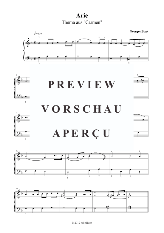 Arie aus Carmen (Klavier solo einfach) (Klavier einfach) von Georges Bizet (bearb. aus Carmen)