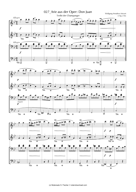 Arie aus der Oper Don Juan Treibt der Champanger (Klavier vierh ndig) (Klavier vierh ndig) von Wolfgang Amadeus Mozart 1756-1791 