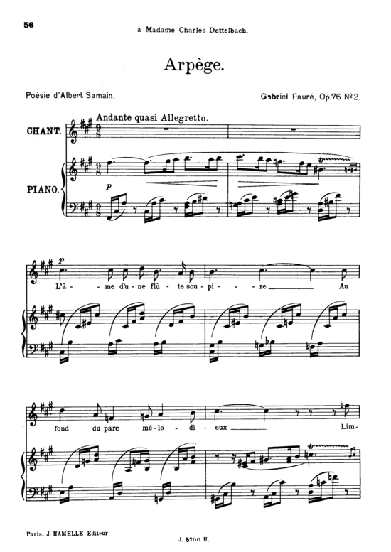 Arp ge Op.76 No.2 (Gesang hoch + Klavier) (Klavier  Gesang hoch) von Gabriel Faur 
