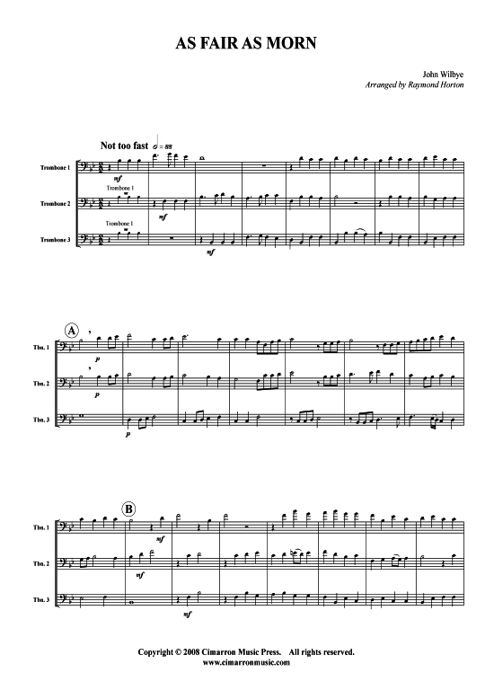 As Fair As Morn (3x Posaune) (Trio (Posaune)) von John Wilbye