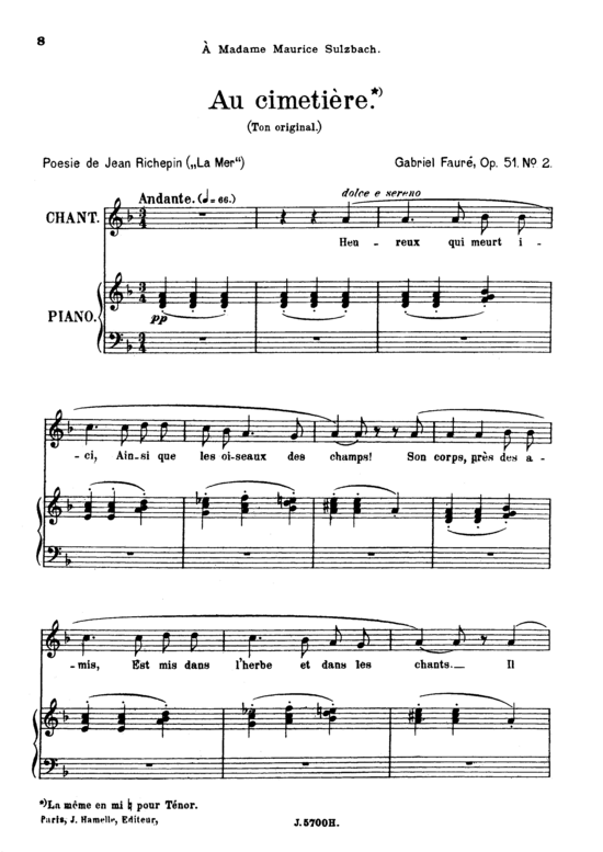 Au cimeti re Op.51 No.2 (Gesang hoch + Klavier) (Klavier  Gesang hoch) von Gabriel Faur 