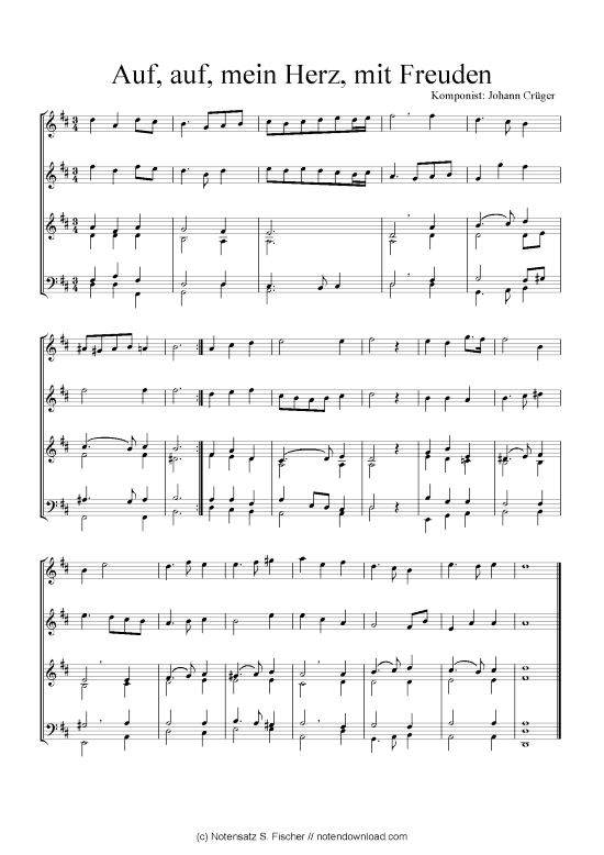 Auf auf mein Herz mit Freuden (Quartett in C) (Quartett (4 St.)) von Johann Cr uuml ger