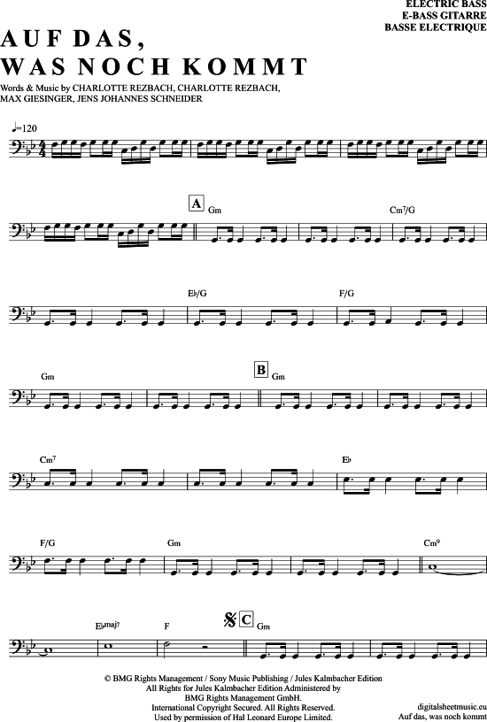 Auf Das Was Da Noch Kommt Chords Auf Das, Was Noch Kommt E-Bass - PDF Noten von Lotte und Max Giesinger