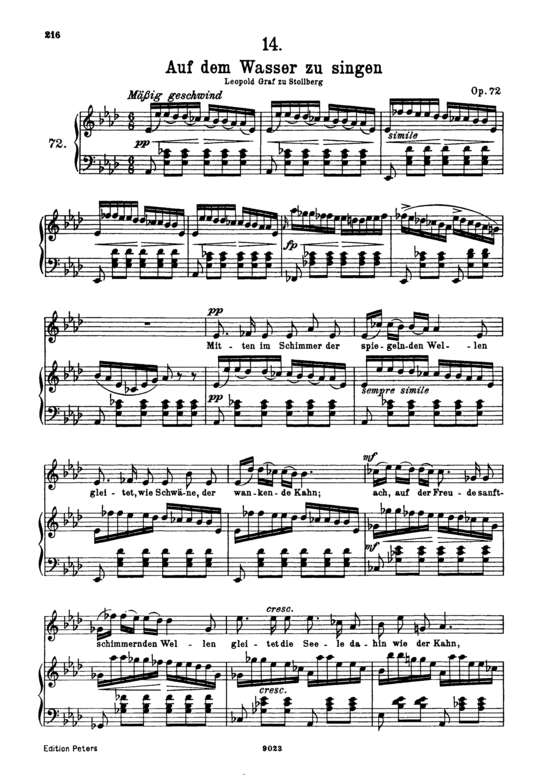 Auf dem Wasser zu singen D.774 (Gesang hoch + Klavier) (Klavier  Gesang hoch) von Franz Schubert