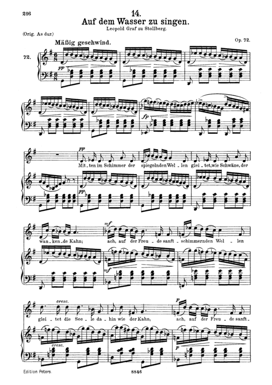 Auf dem Wasser zu singen D.774 (Gesang mittel + Klavier) (Klavier  Gesang mittel) von Franz Schubert
