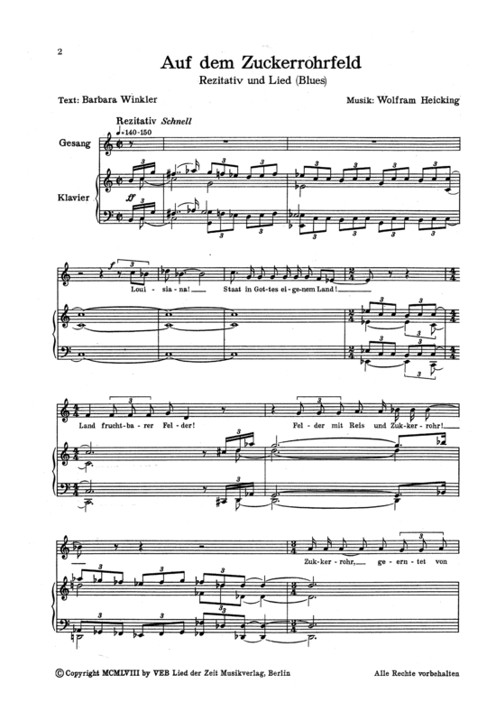 Auf dem Zuckerrohrfeld (Klavier + Gesang) (Klavier Gesang  Gitarre) von Rezitativ und Lied (Blues)
