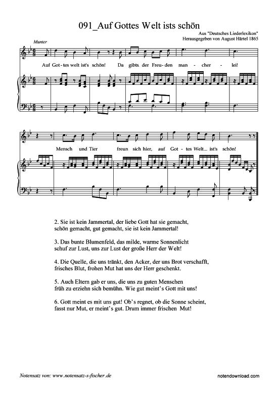 Auf Gottes Welt ists sch n (Klavier + Gesang) (Klavier  Gesang) von Aus Deutsches Liederlexikon A. H rtel (1865)