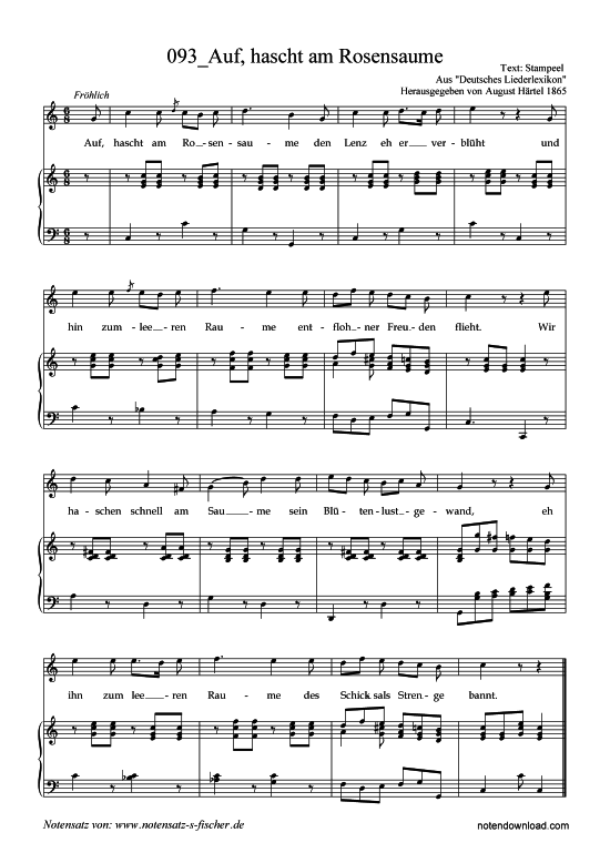 Auf hascht am Rosensaume (Klavier + Gesang) (Klavier  Gesang) von Aus Deutsches Liederlexikon A. H rtel (1865)