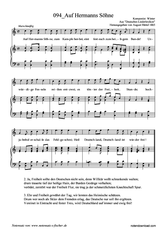 Auf Hermanns S hne (Klavier + Gesang) (Klavier  Gesang) von Winter Aus Deutsches Liederlexikon A. H rtel (1865)