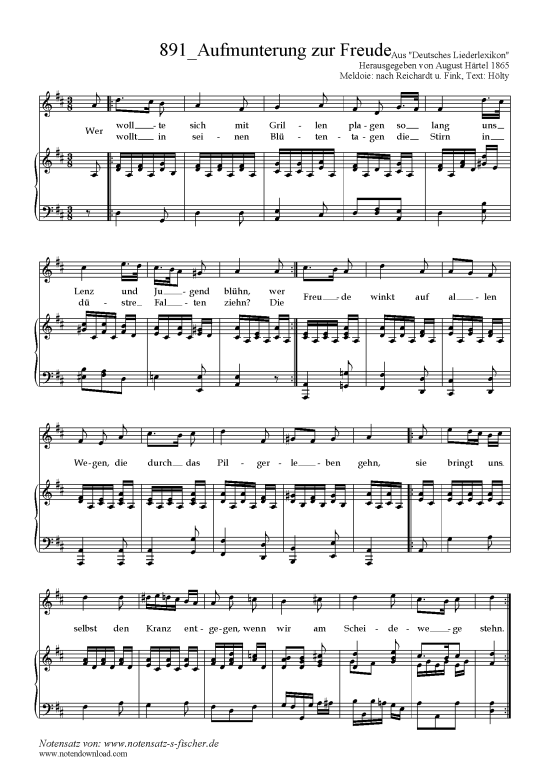 Aufmunterung zur Freude (Klavier + Gesang) (Klavier  Gesang) von Meldoie nach Reichardt u. Fink Text H lty