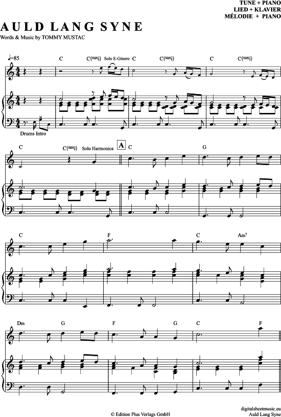 Auld Lang Syne (Klavier + Melodie) (Klavier Gesang  Gitarre) von Michael Hirte