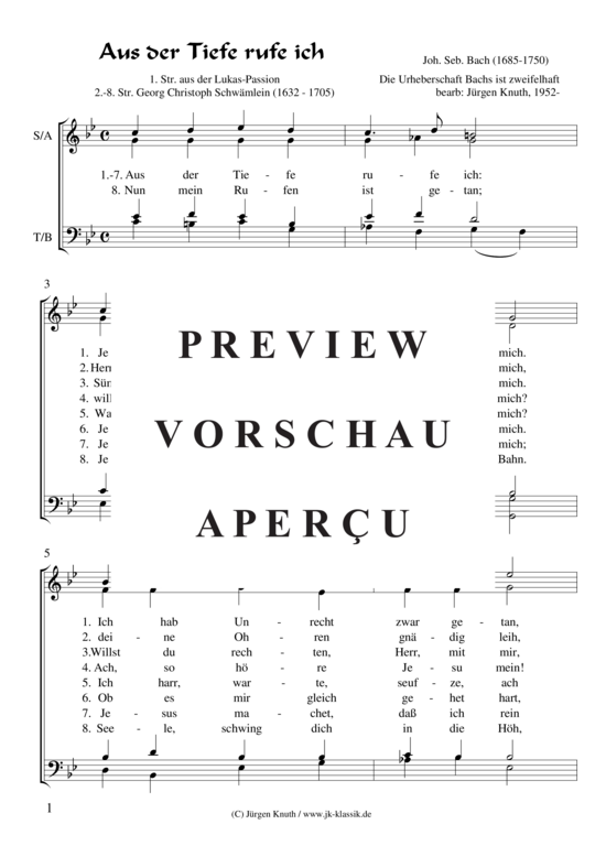 Aus der Tiefe rufe ich (Gemischter Chor) (Gemischter Chor) von Joh. Seb. Bach