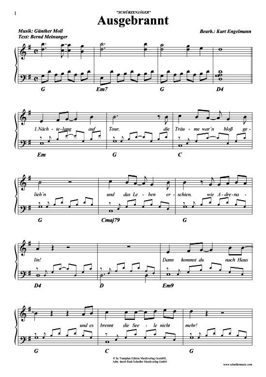 Ausgebrannt (Klavier + Gesang) (Klavier Gesang  Gitarre) von Zillertaler Sch uuml rzenj auml ger