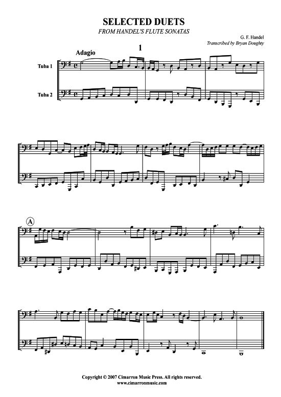 Ausgew auml hlte Duette aus H auml ndel s Fl ouml ten-Sonaten (2x Tuba) (Duett (Blech Brass)) von G. F. H auml ndel
