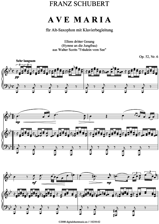Ave Maria (Alt-Sax + Klavier) (Klavier  Alt Saxophon) von Franz Schubert (1797-1828)  Michael Hirte