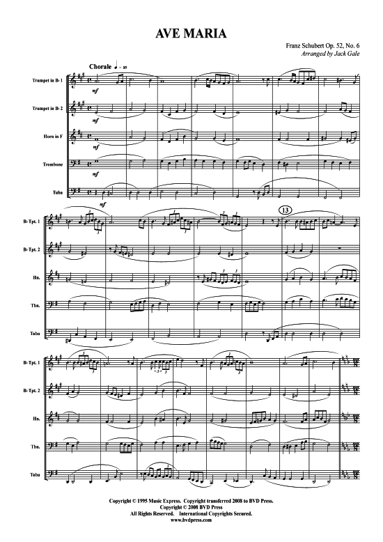 Ave Maria (Blechbl serquintett) (Quintett (Blech Brass)) von Franz Schubert (arr. Jack Gale)