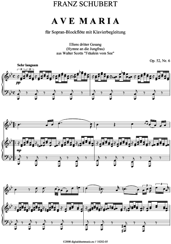 Ave Maria (Blockfl te + Klavier) (Klavier  Blockfl te) von Franz Schubert  Michael Hirte