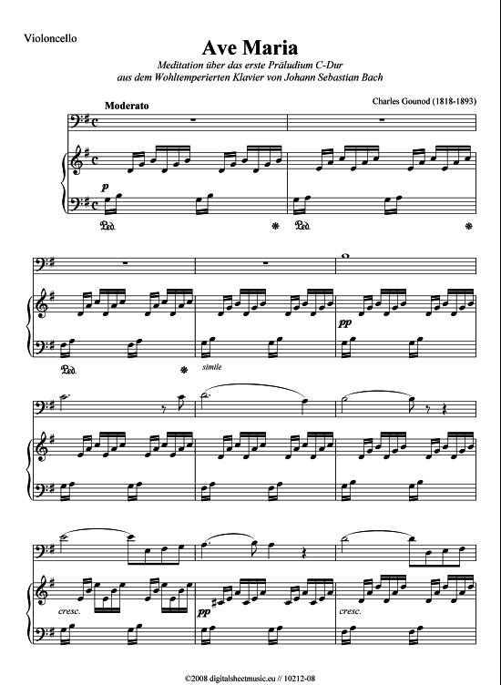 Ave Maria (Cello + Klavier) (Klavier  Violoncello) von Charles Gounod (1818-1893)