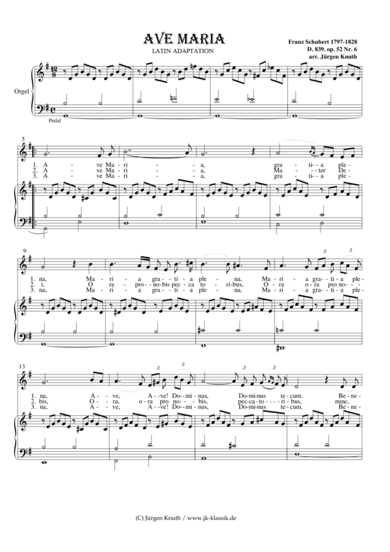 Ave Maria D.839 op.52.6 G-Dur Latin Adaptation (Orgel + Gesang) (Orgel  Gesang) von Franz Schubert