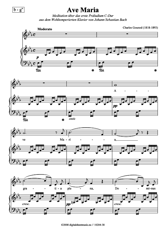 Ave Maria in Es-Dur (Klavier + Gesang) (Klavier  Gesang) von Charles Gounod (1818-1893)