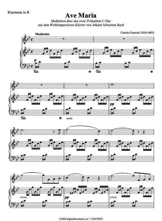 Ave Maria (Klarinette in B + Klavier) (Klavier  Klarinette) von Charles Gounod (1818-1893)