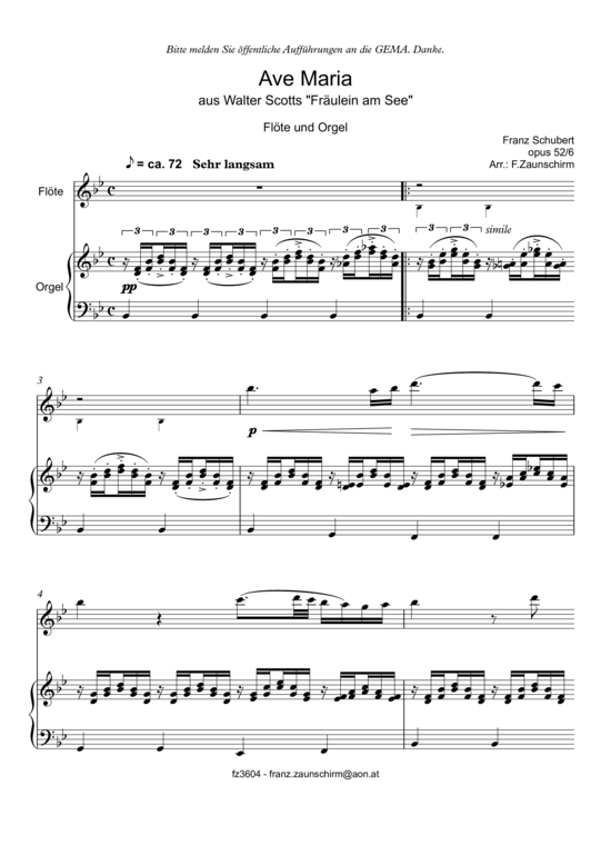 Ave Maria (Querfl ouml te + Orgel) (Orgel  Querfl te) von Franz Schubert (Zaunschirm)